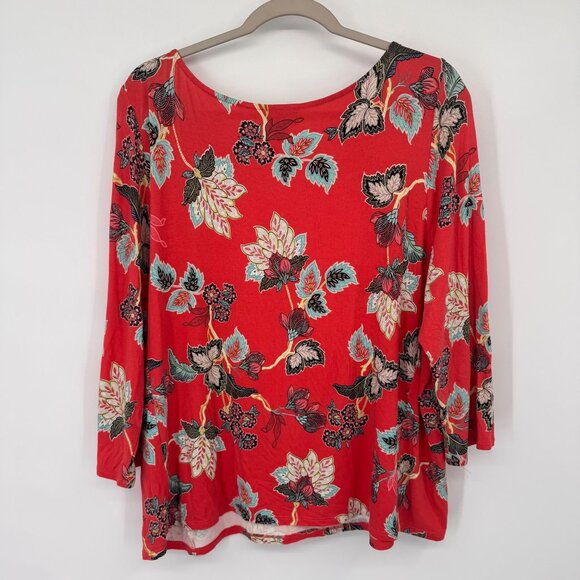 J jill Wearever Collection orange Floral knit  3/4 Sleeve Top size large petite - Picture 7 of 9